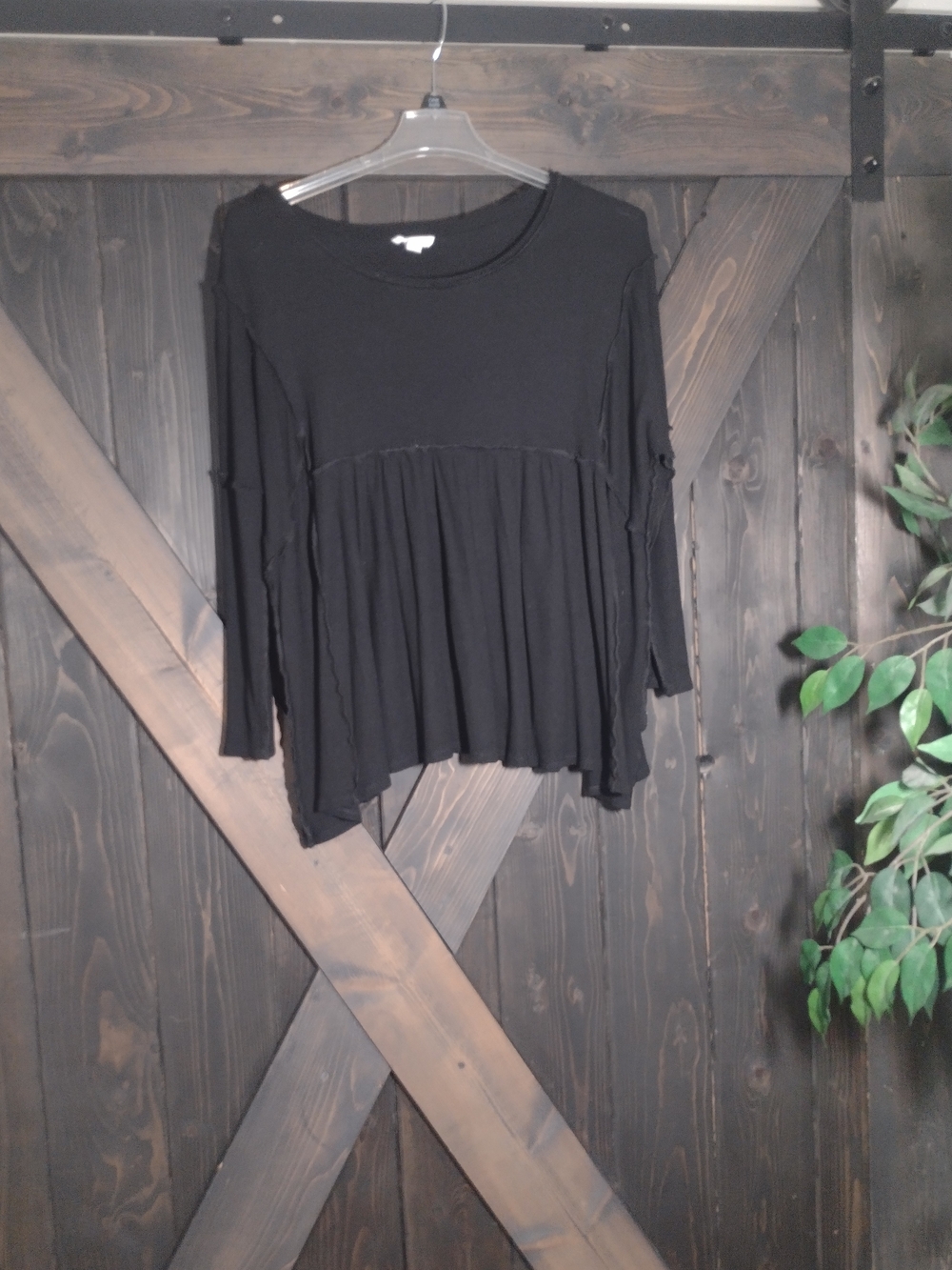 Chic Soul Women's Black Long-Sleeve Ruffled Peplum Top Sz 3X